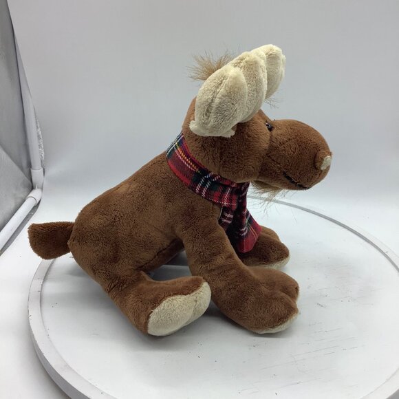 Vtg Ganz Mosley Moose Plush Stuffed Animal Plaid Scarf Soft Brown Tan TAG 10" - Picture 5 of 7
